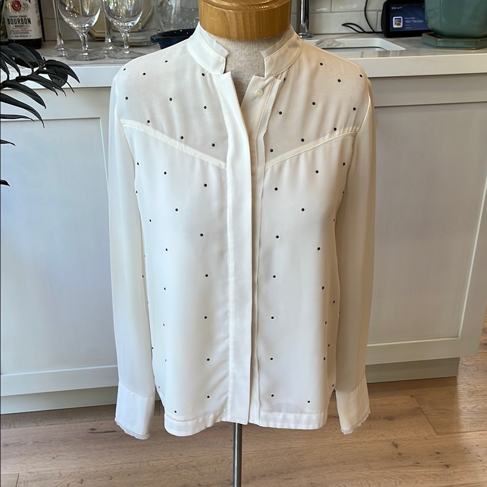 VGUC Ted Baker long sleeve cream studded chiffon button blouse sheer shoulders
